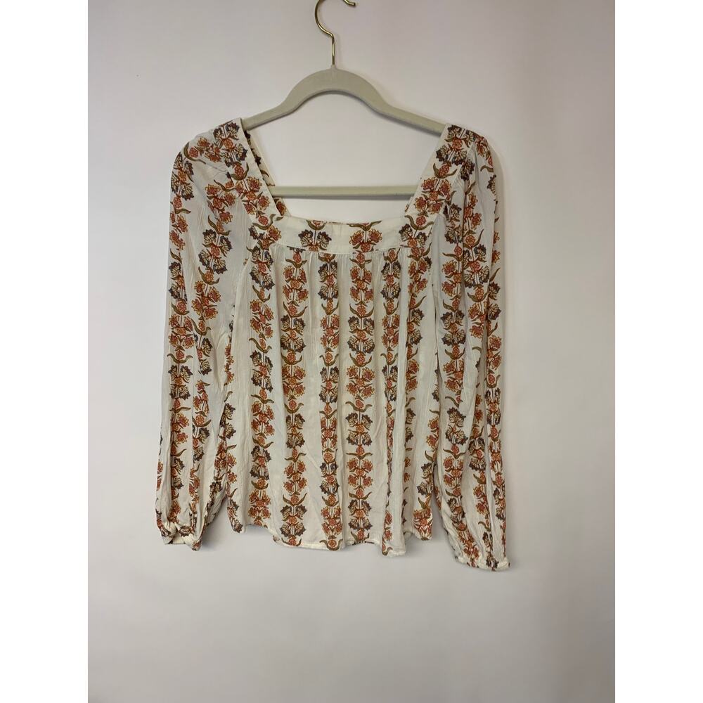 Sonoma Womens Blouse Ivory Square Neckline Boho Prairie Cottagecore Floral SZ S